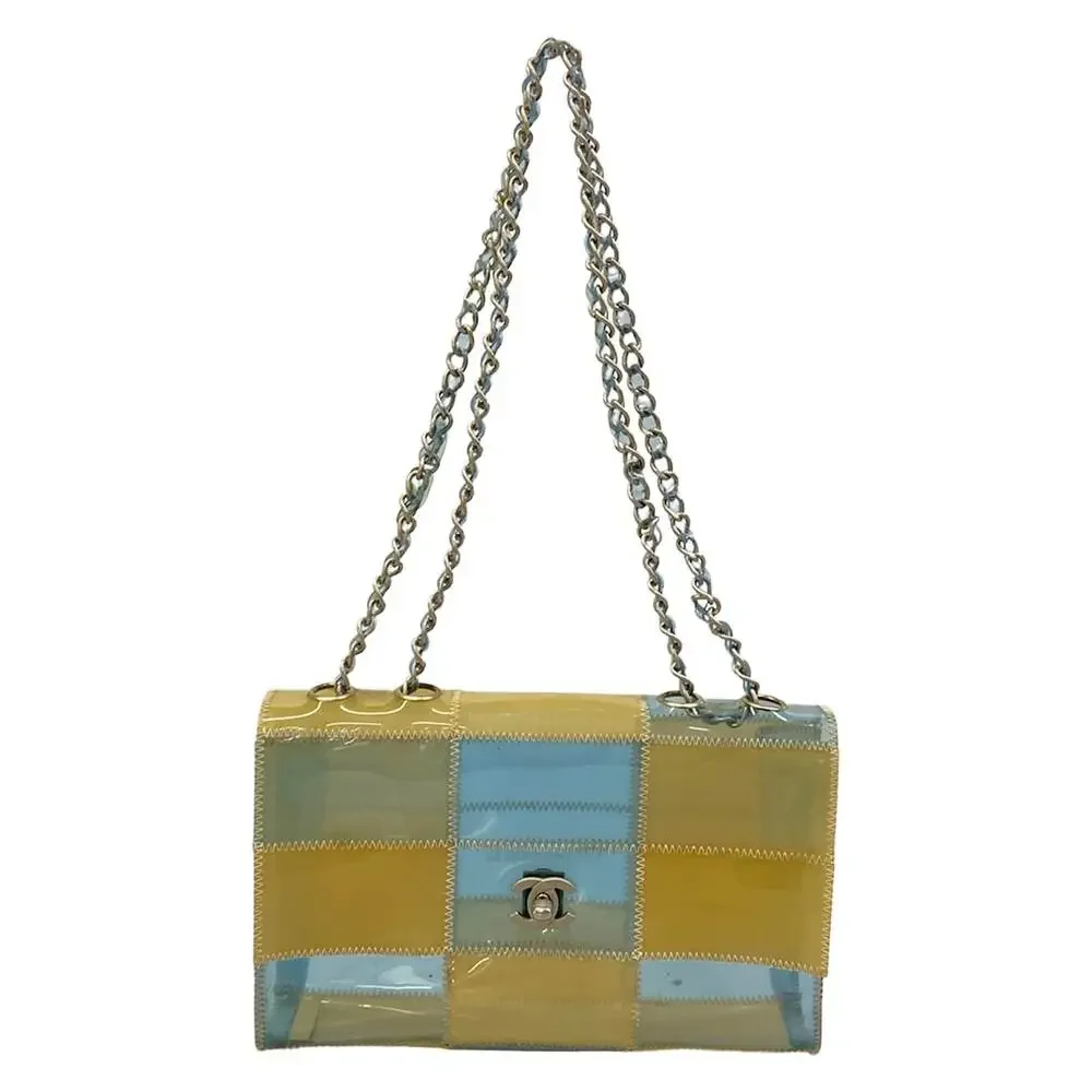 Chanel Chocolate Bar Shoulder Bag Clear Beige Light Blue